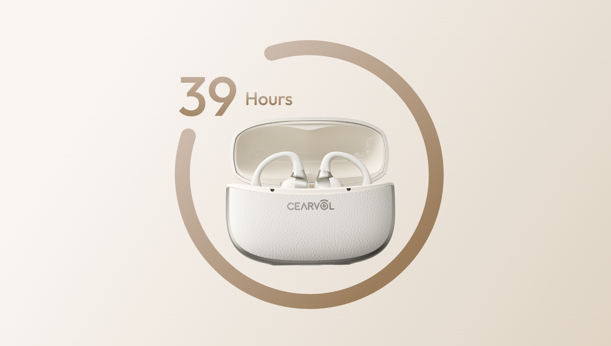 Cearvol集音器の充電ケースと39時間使用を示すイメージ