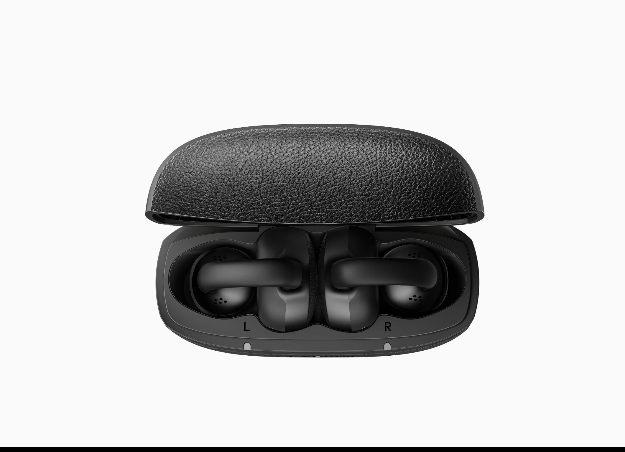 Cearvol Liberte集音器を黒い充電ケースに収納した正面写真