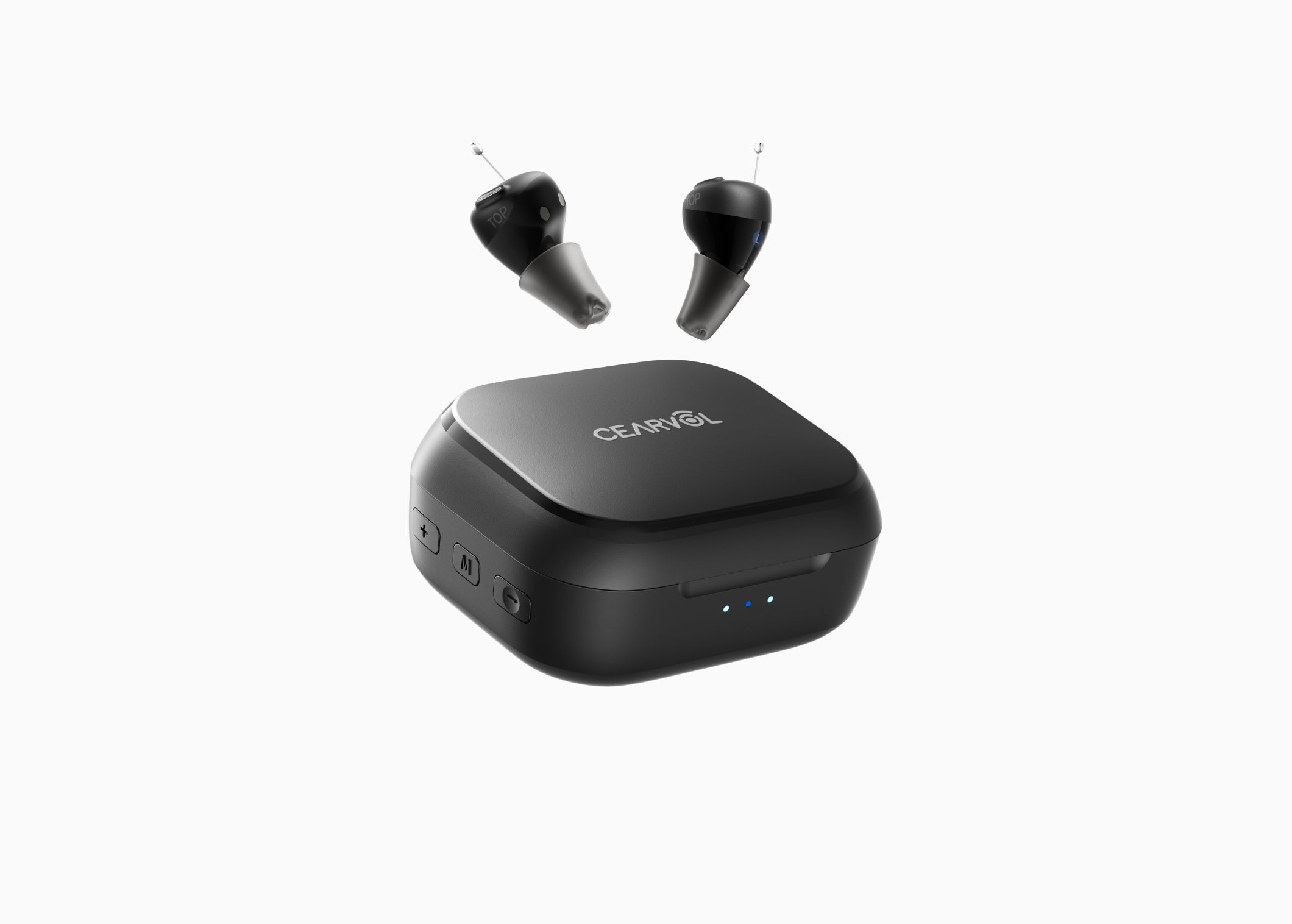 Cearvol(セアボル)Nanoブラックのスマート集音器本体と充電ケースの商品画像