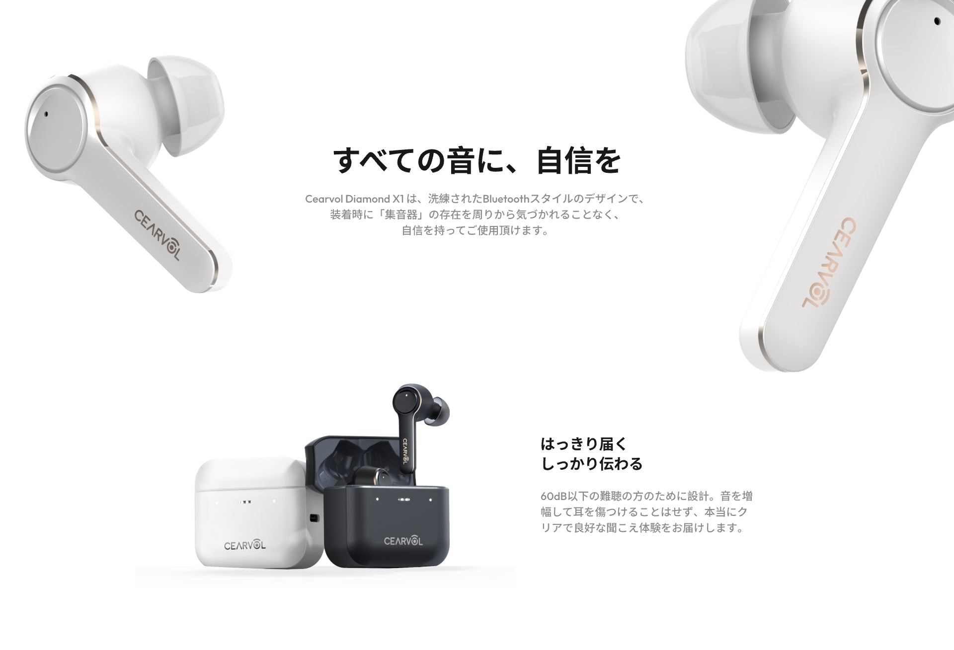 Cearvol Diamond X1 - ブルートゥース接続可能な充電式集音器(ホワイト)